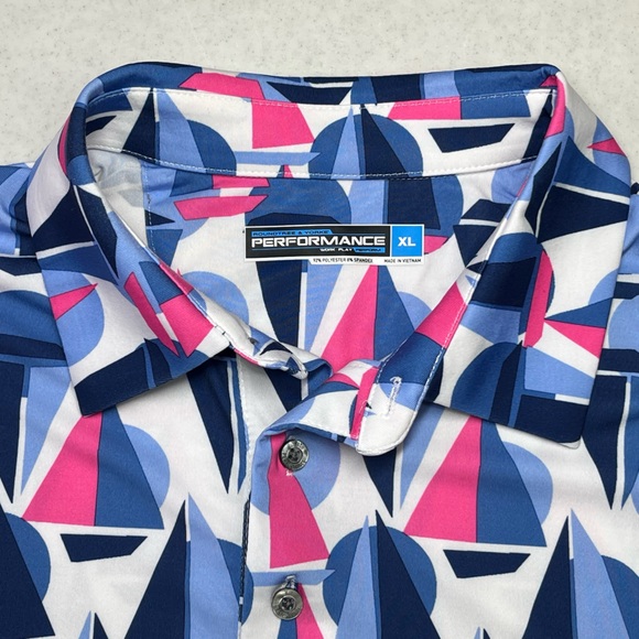 Roundtree & Yorke Performance Men’s Polo. Pink & Blue Sailboats. Size XL. - Picture 4 of 9